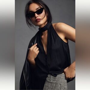 Anthropologie Cutout Halter Top – Black, Size M